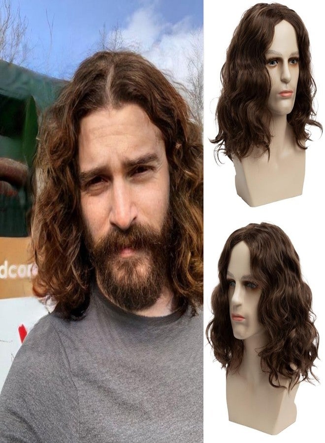 Wiwige Short Wavy Brown Wig for Men Middle Part Short Culry Synthetic Fiber Wig for Male - Image 1